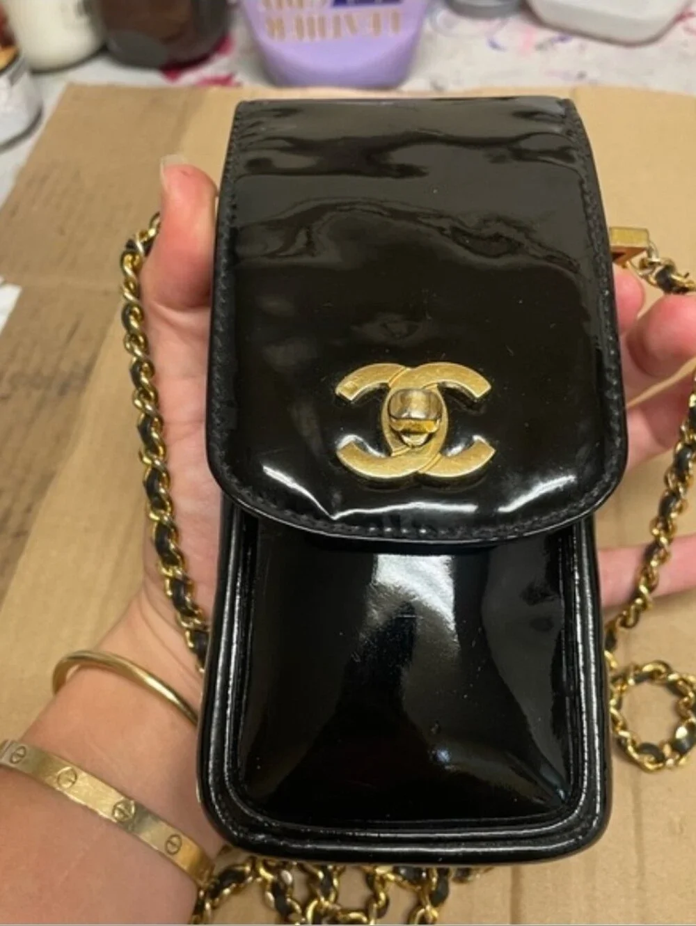 Chanel Vintage Patent Leather CC Phone Holder Crossbody